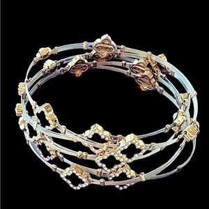Black clover silver cable gold crystal 5 bands bangle bracelets